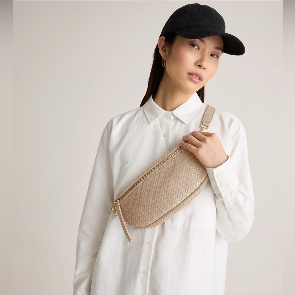 Quince Woven Leather Sling Bag in Taupe